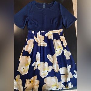 Navy Blue Floral Pattern Short Sleeve Dress/ Size XL